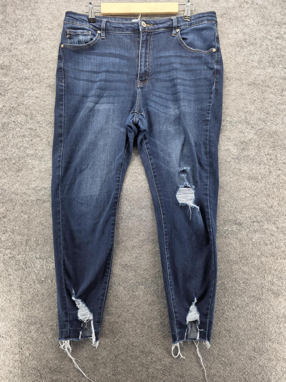 KanCan Jeans Womens 1XL Blue Distressed Skinny Stretch Modal Blend Ripped Denim